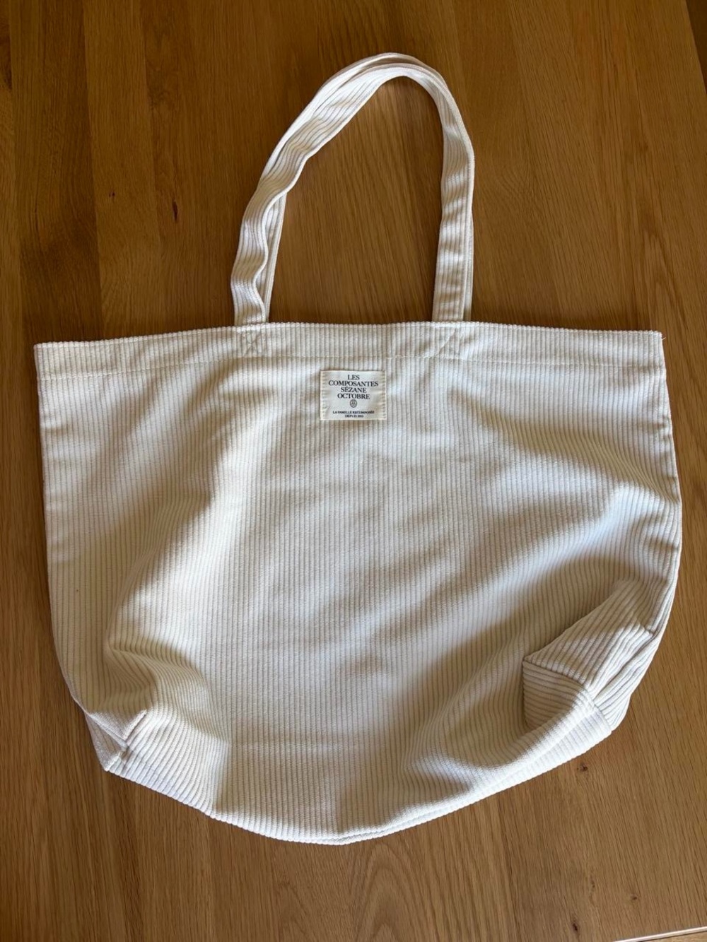 Sezane Cream Ribbed Tote Bag w Homemade Quilted Flag